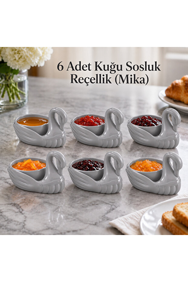 6 Pieces of Mica Sauce Bowl, Jam Bowl, Small Presentation Bowl with Swan Figure (Hard Plastic)