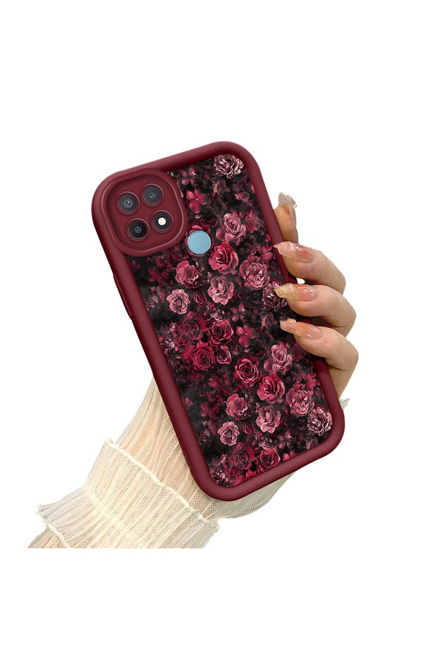 Oppo A15/A15S Compatible Dark Background Red Rose Printed Case, Non-Fading, Permanent Clear Pattern