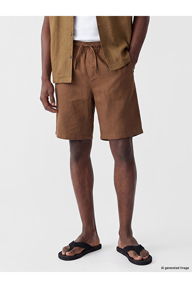 Xside Khaki Regular Fit Linen Look Men's Shorts