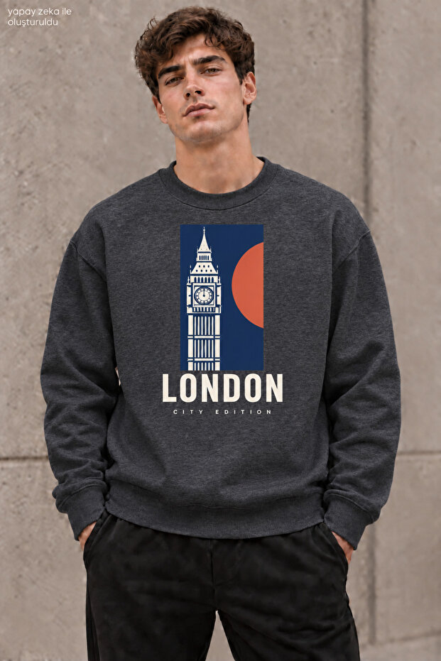 Men's London City Edition Written Crew Neck Casual Regular Fit Sweatshirt