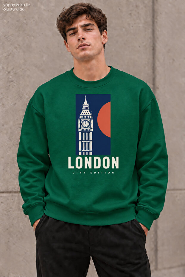 Men's London City Edition Written Crew Neck Casual Regular Fit Sweatshirt