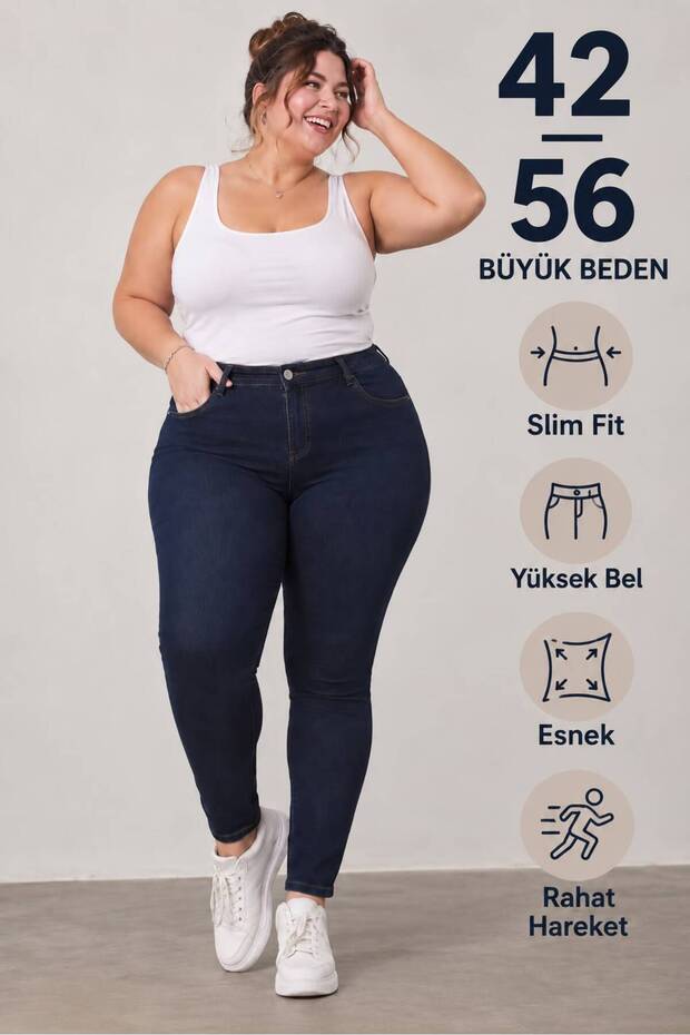 New Season Premium Plus Size High Waist Flexible Slim Fit Narrow Leg Women's Jean Denim Trousers