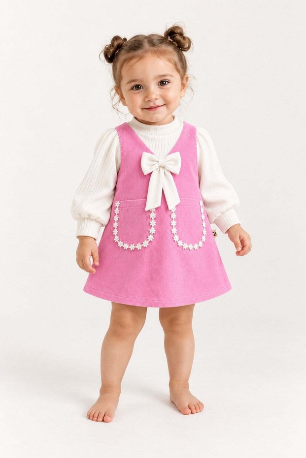 Baby girl velvet dress with tulle sleeves, bow and floral detail - stylish dress for 6-9-12-18-24 months