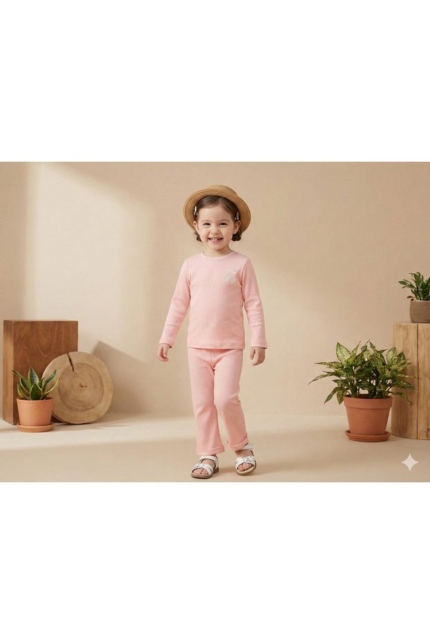 Baby Girl & Child 2-Piece Set Cherry Embroidered 100% Cotton Long Sleeve Top and Pants Set