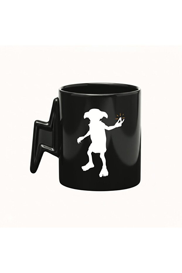 ⚡ Harry Potter Dobby "Free Elf" Designed Black Mug with Lightning Handle ⚡
