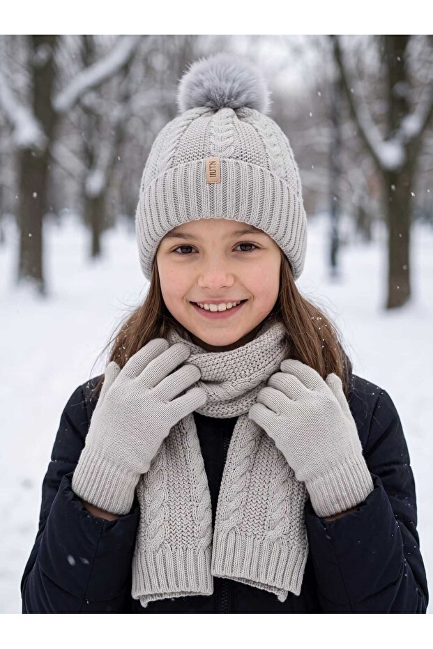 Kitti 9-15 Years Old Girls' Lined Scarf, Beanie, Gloves 3-Piece Set