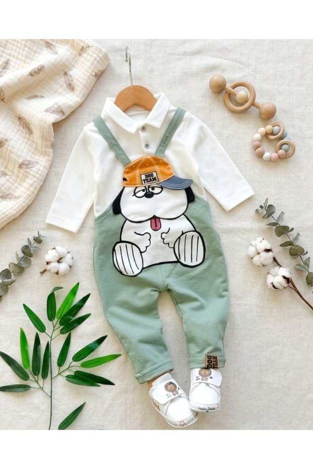 Baby Boy Hat, Bear Embroidery, Gardener Salopet Overalls, 6-9-12-18-24 Months, 2-Piece Stylish Set