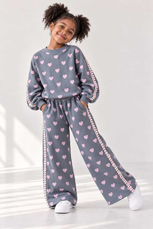 Girl's Heart Patterned Lace Ribbon Detailed 2 L Set