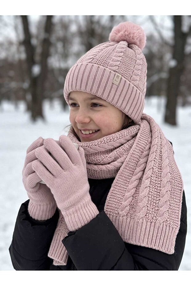 Kitti 9-15 Years Old Girls' Lined Scarf, Beanie, Gloves 3-Piece Set