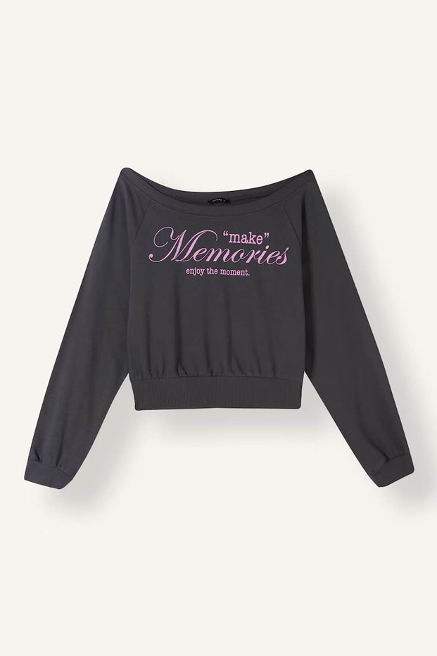 Cropped Fit Boat Neck Printed Sweatshirt I6138Ax26Au