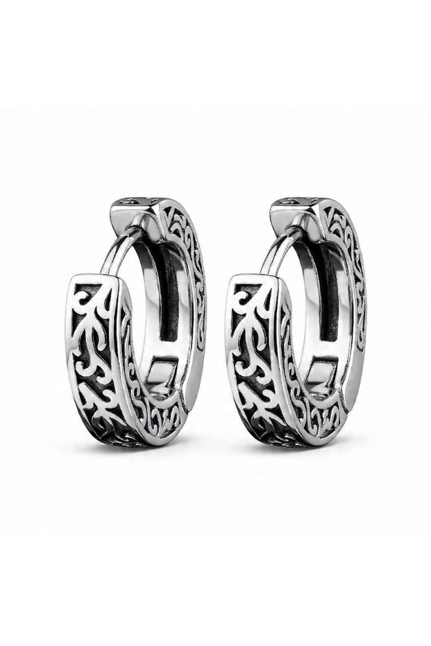 Patterned Steel Hoop Earrings - Men's Hoop Earrings