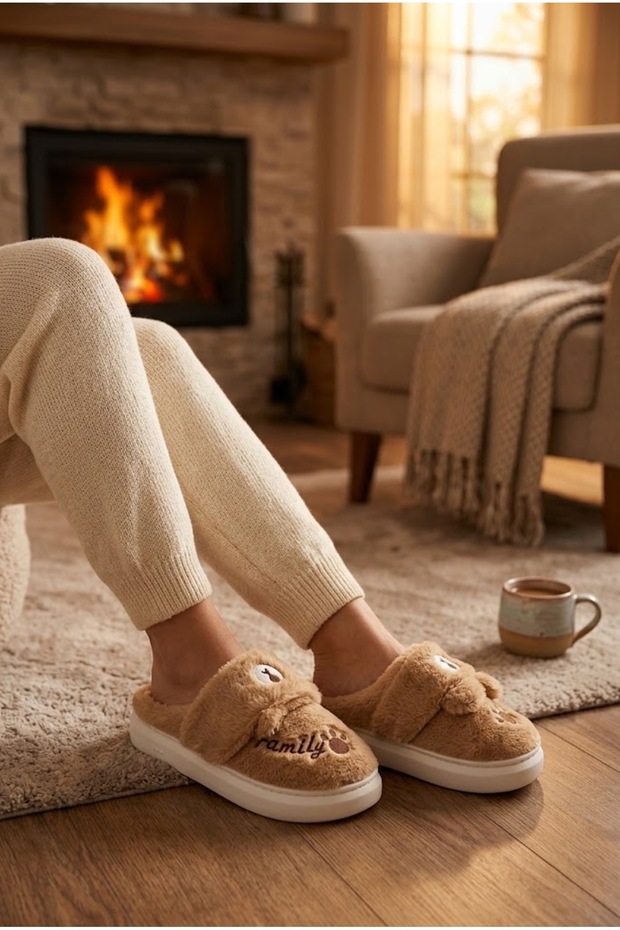Women's Plush House Slippers, Soft Fur, Eva Sole, Warm Winter Slippers