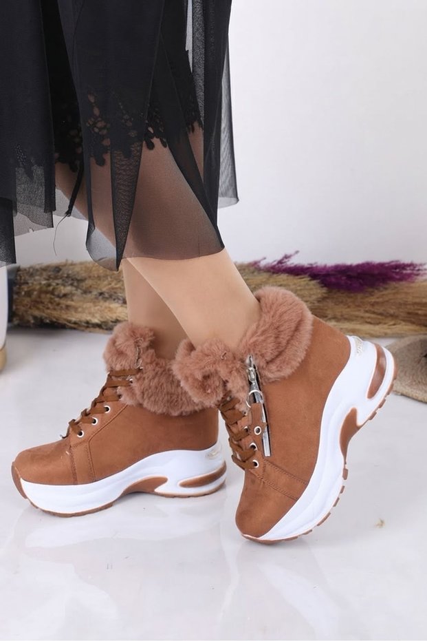 Manville Tan Suede Lace-Up Hidden Heel Women's Sneakers