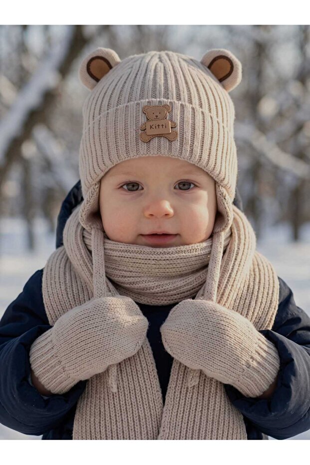 Kitti 0-12 Months Baby Boy & Child Fleece Scarf, Beanie, Gloves 3-Piece Set