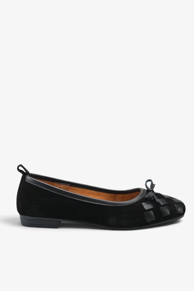 Easla Women's Genuine Leather Ballerinas - Black Suede