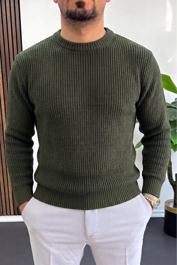 Men's Crew Neck Knitted Sweater Green Edw511