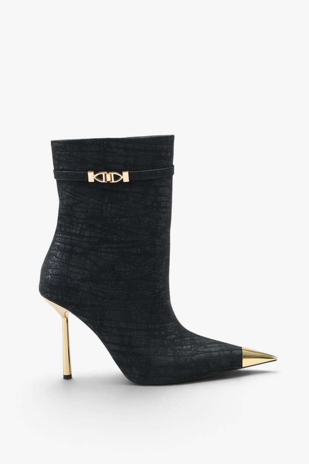Women's Pointed Toe Thin Heeled Boots Kaesa Black Nubuck