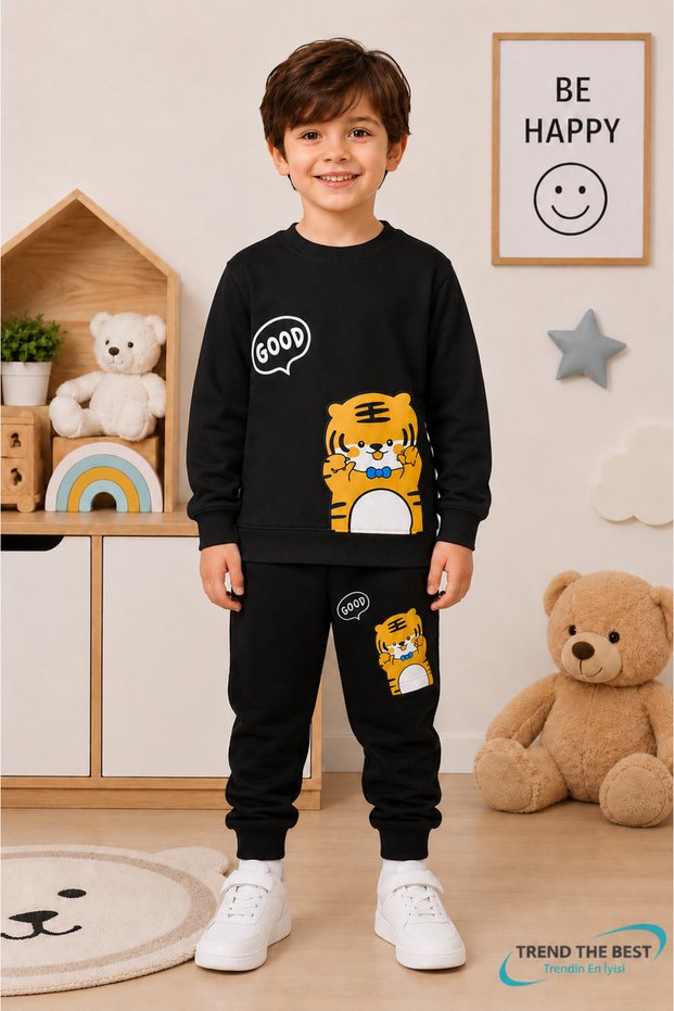 Winter Unisex Black Tracksuit, Black Sweat Top and Bottom Set