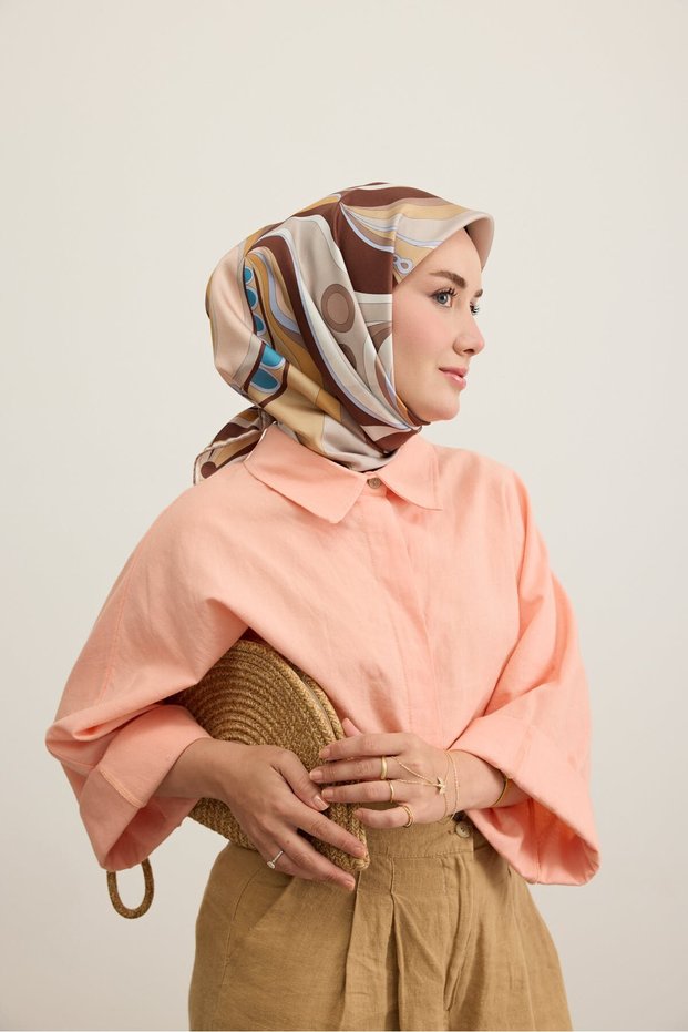 Twill Silk Scarf Retro Paisley Chocolate Brown