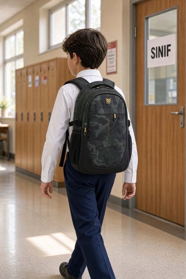 Bat green camouflage luxury elementary school bag children's student backpack 45 x 30 x 15 cm