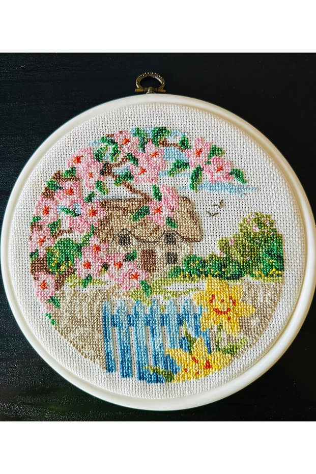Handcrafted Cross-Stitch Oval Painting