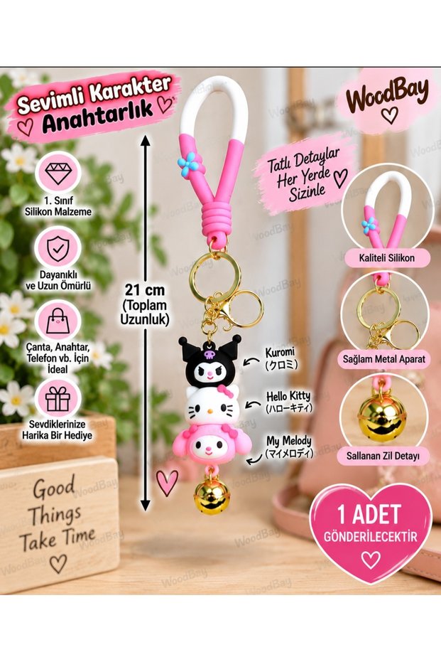 Silicone Keychain with Cute Character Figure 21 cm Kuromi My Melody Hello Kitty Cinnamoroll Bag Ornament
