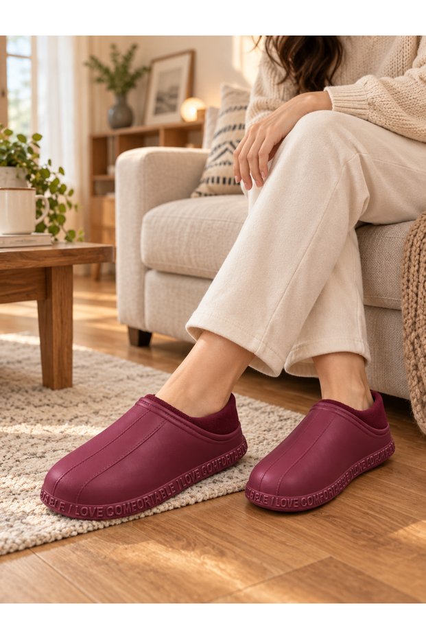 Women's Burgundy Waterproof Eva Light Sole Office Home Shoes