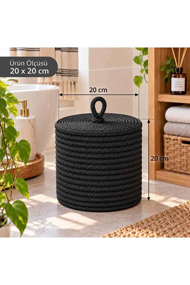 Handmade Decorative Storage Basket 20X20 cm – Jute Wicker Look Organizer with Lid