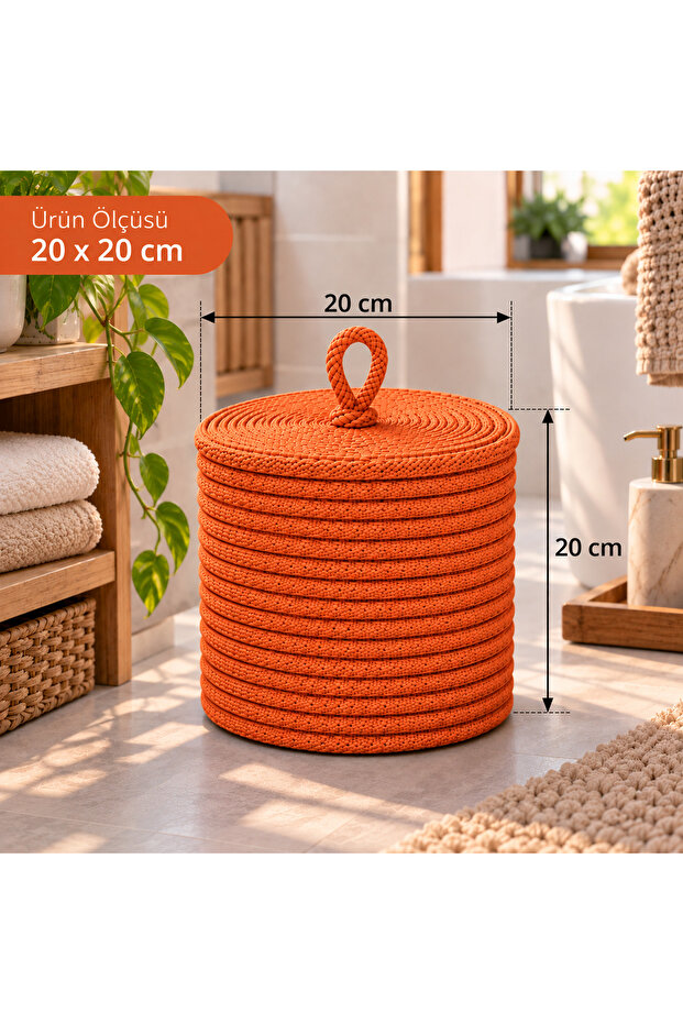 Handmade Decorative Storage Basket 20X20 cm – Jute Wicker Look Organizer with Lid