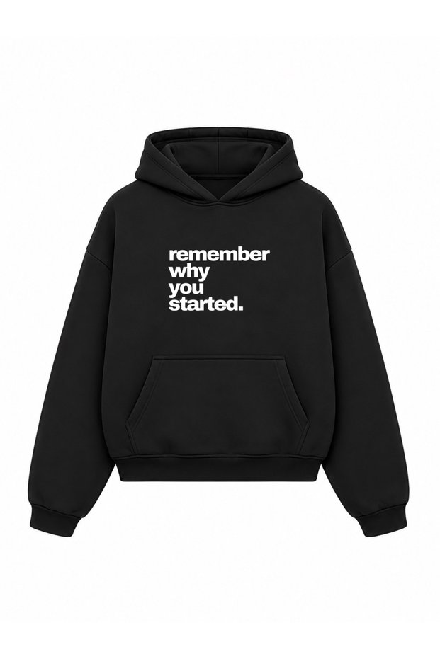 Black Printed Oversize Unisex Hooded Sweatshirt - Hoodie with Kangaroo Pocket and Inner Lining