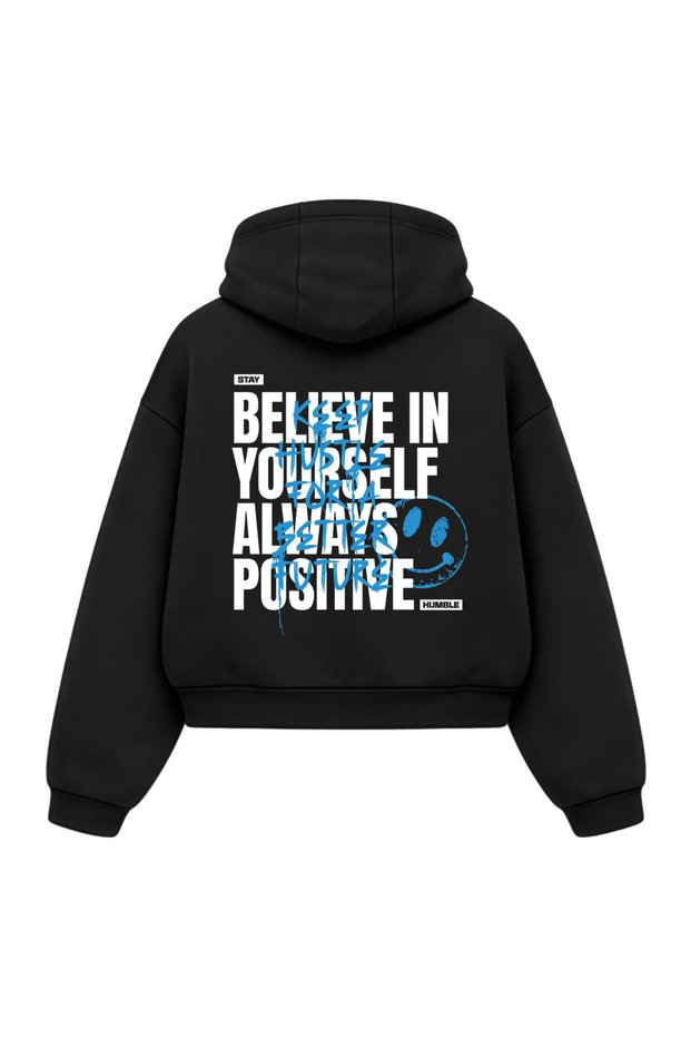 Black Printed Oversize Unisex Hooded Sweatshirt - Hoodie with Kangaroo Pocket and Inner Lining