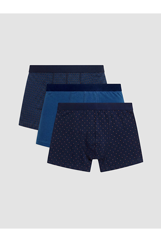 Navy Blue Cotton Flexible Men's Boxer Briefs 3-Pack