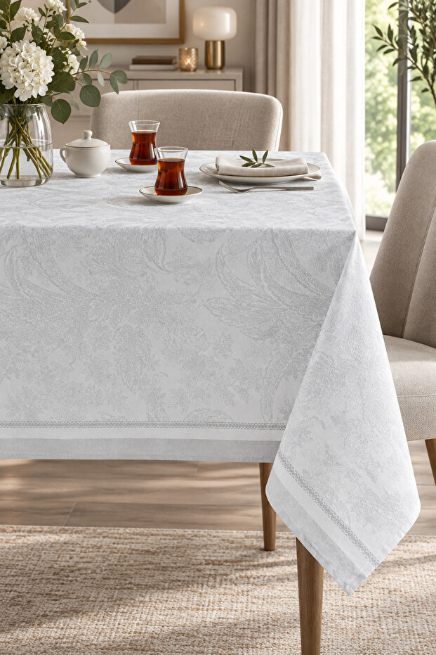 Bernice Polycotton Tablecloth - Silver - 160X250 cm