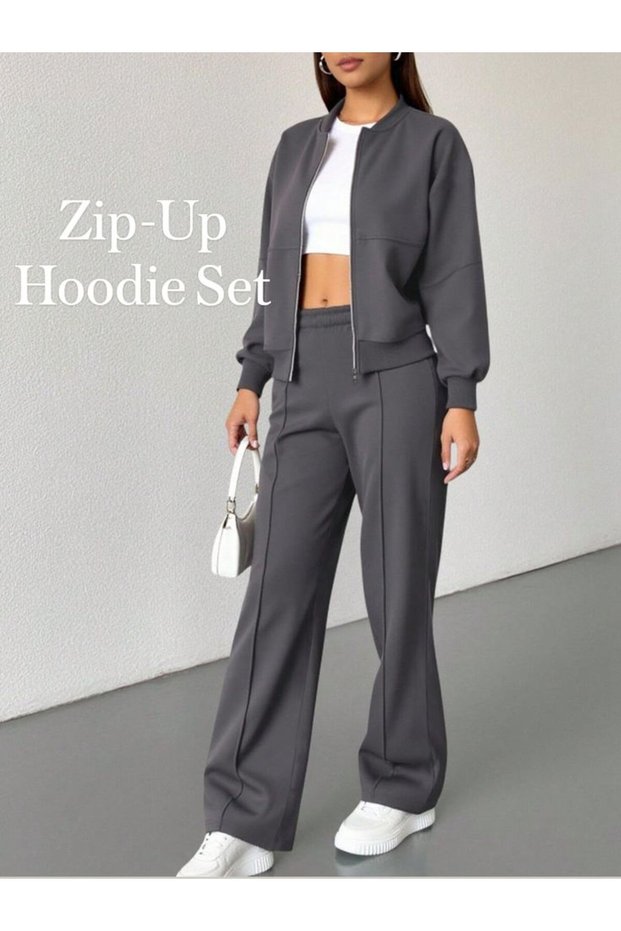 Cotton Wide-Legged Pants and Top Zipper Suit