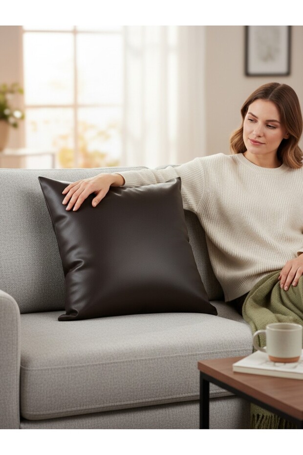 45X45 Black Leather Throw Pillow (Filled Inside) Living Room Cushion, Cushion, Children's Room Cushion, Sofa Cushion, Pillow