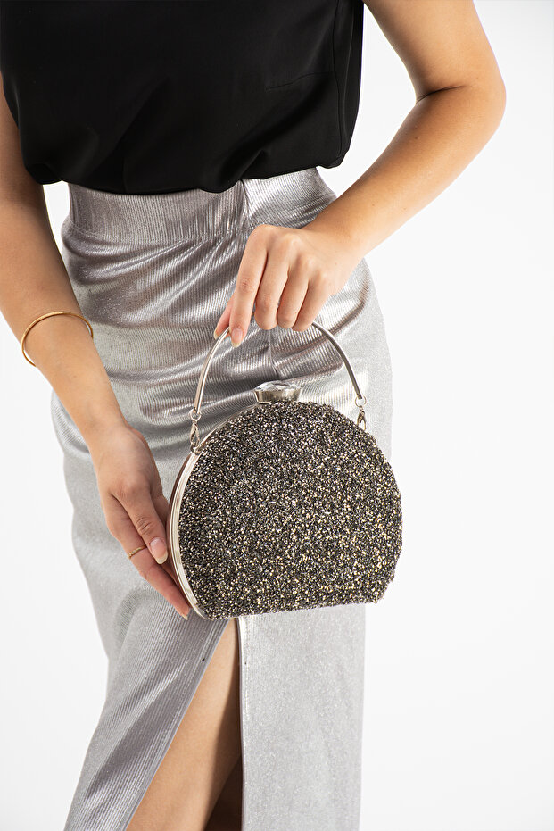 Platinum Stone Detail Round Evening Dress Bag Evening Purse
