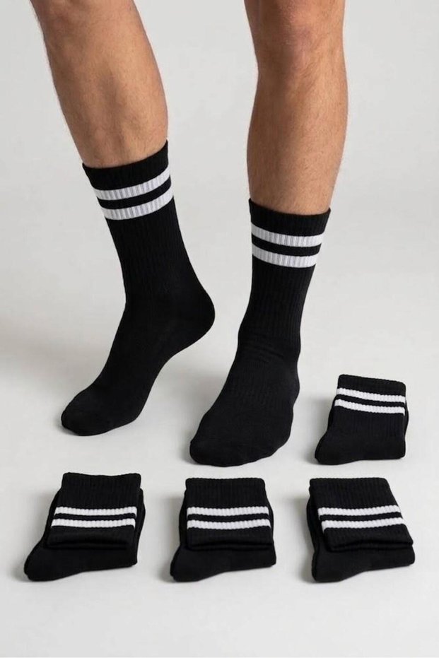 6 Pack Men's Cotton Striped College Socks Black Stripe Tennis Sports Socks Set
