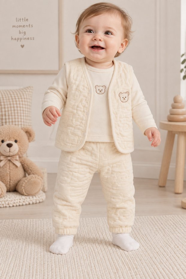 Unisex Baby 3-Piece Quilted Set with Ecru Pattern