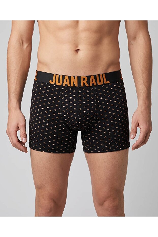 Black Orange Geometric Patterned Cotton Men's Boxer - Db342