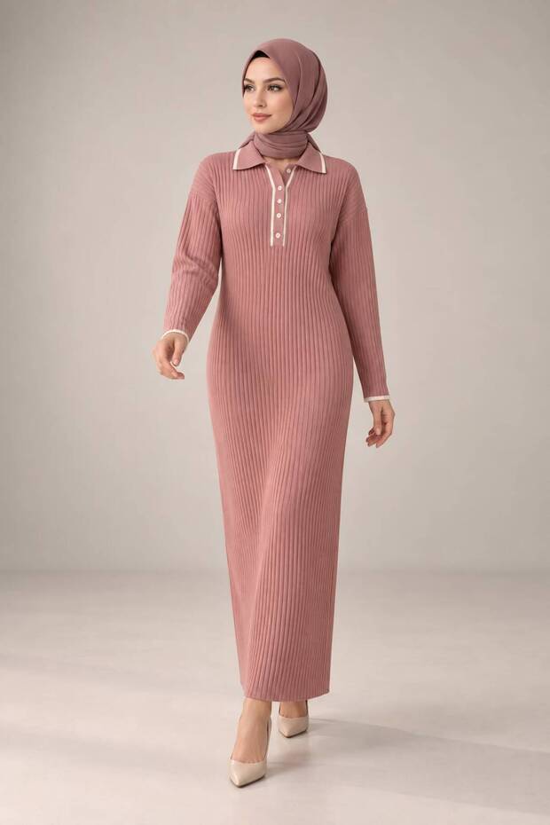 Women's polo collar knitted dress