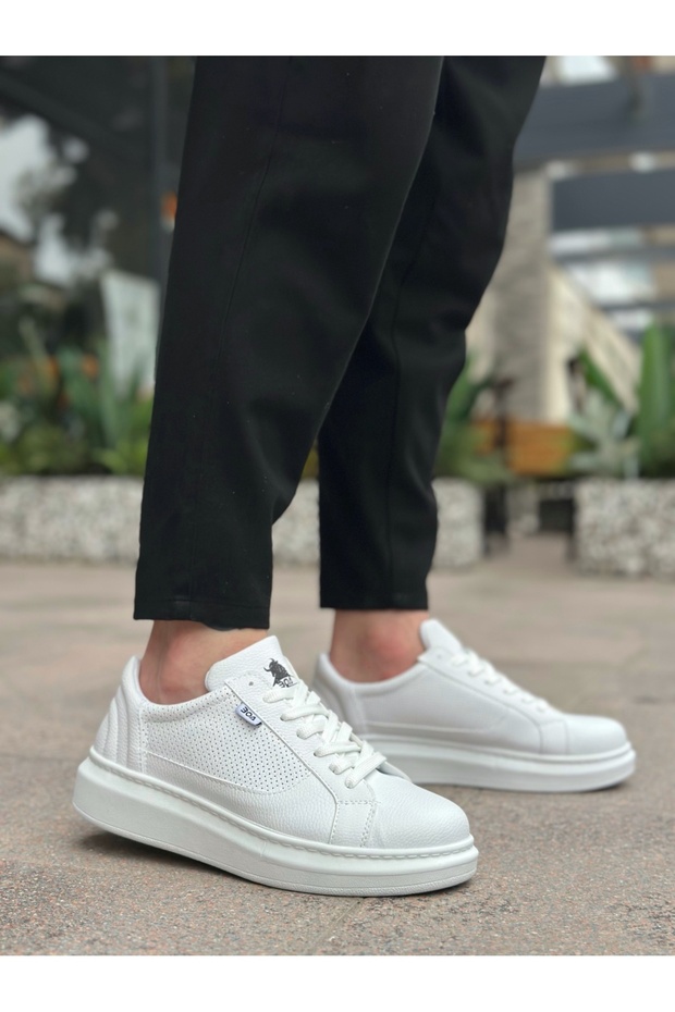 Aba0423 Thick High Sole White Lace-Up Sports Men's Shoes