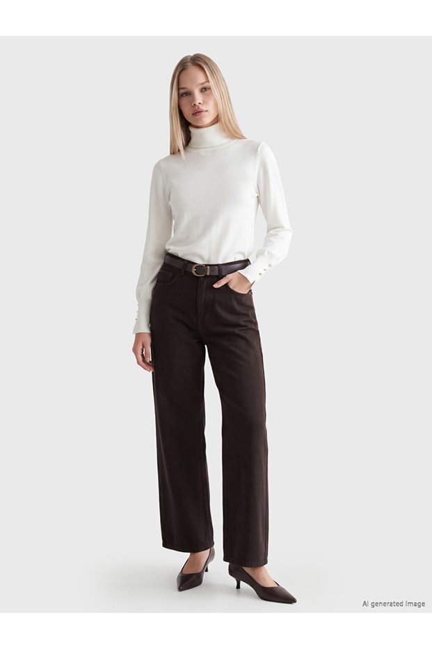 I Belted Wide Leg Women's Jean Trousers from Freezen Store