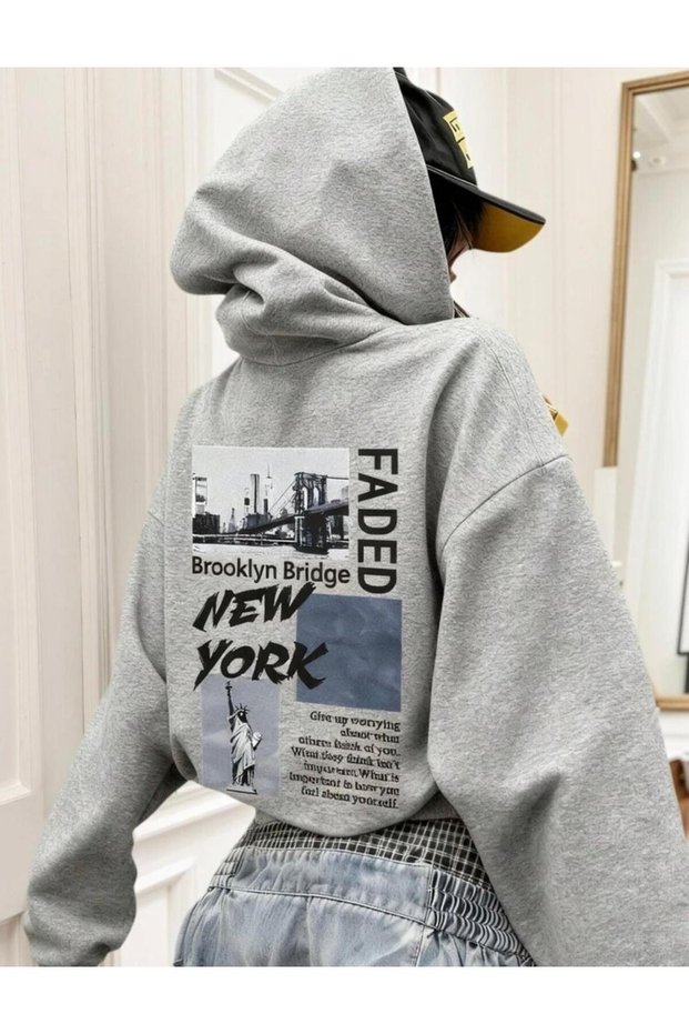 Brooklyn Bridge New York Visually Printed Hooded Sweatshirt Unisex