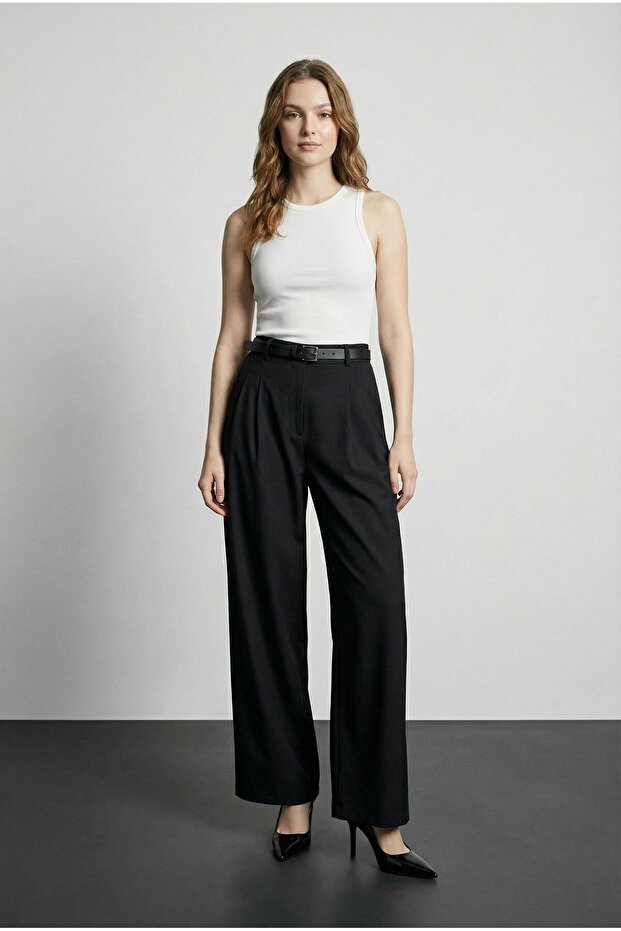 Women's Black Matchli Belt Detailed Jumpsuit