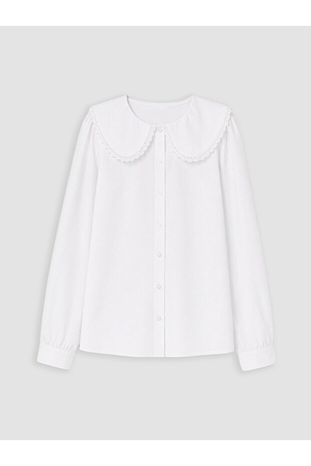 Vizyon New Season White Baby Collar Girl's Shirt