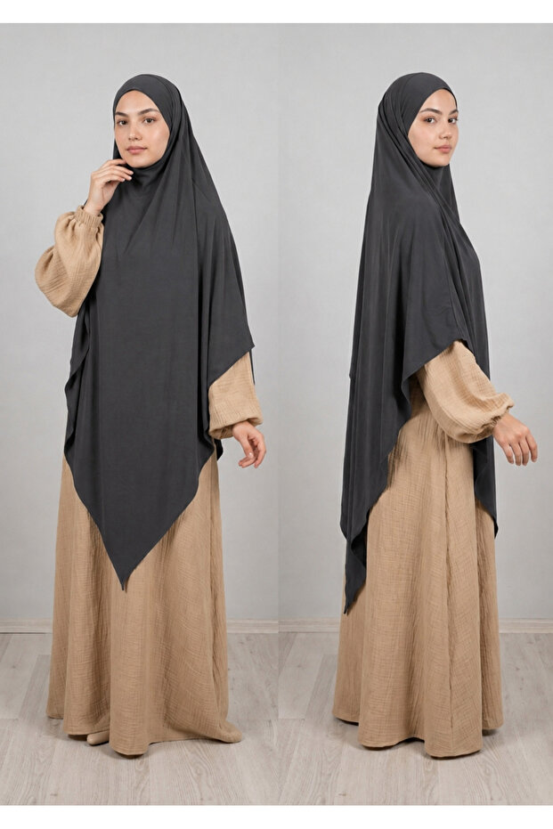 Full Length Triangle Sandy Souffle Khimar Hijab Scarf Smoked