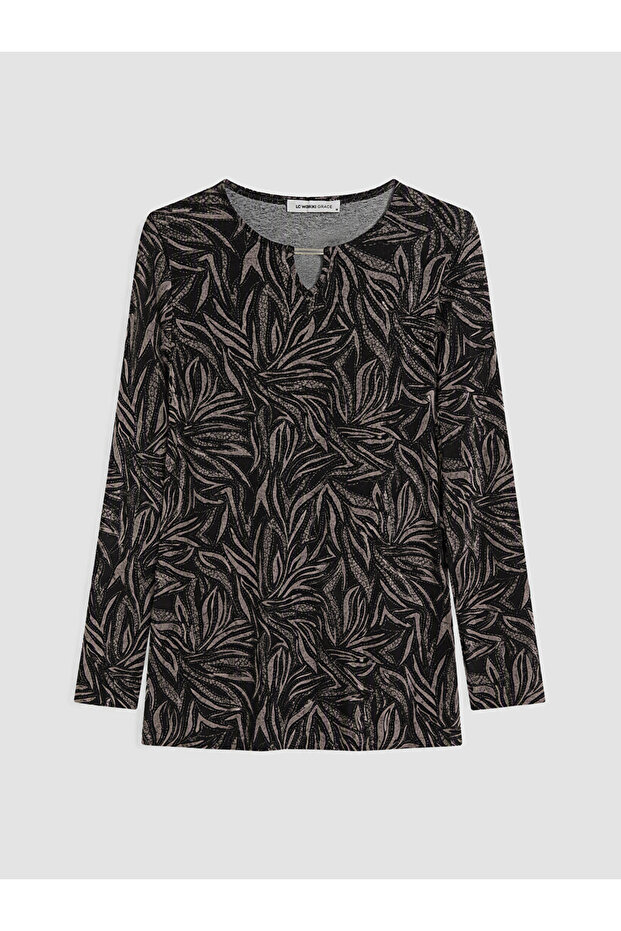 Peak New Season Black Crew Neck Patterned Blouse