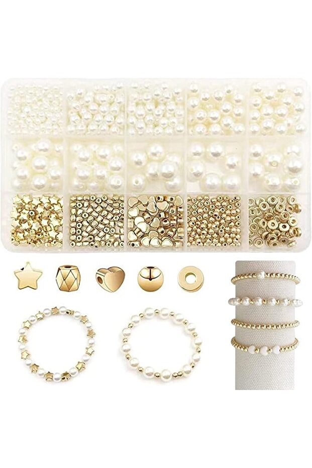 Spacer Beads Set, 1740 PCS 3 Colors Durable and Sturdy Beads, 8 Styles CCB Material Light Spa