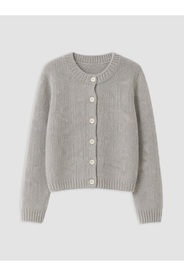 Vizyon New Season Gray Women's Knitwear Cardigan with Crew Neck