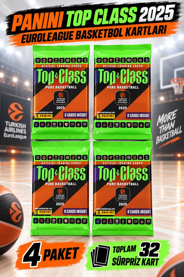 4-Pack – Top Class 2025 Euroleague Basketball Player Card 4-Pack Closed Pack Total 32 Cards